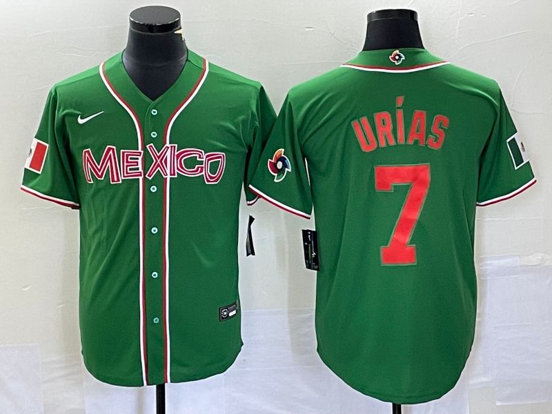 Men 2023 World Cub Mexico #7 Urias Green orange Nike MLB Jersey14->more jerseys->MLB Jersey